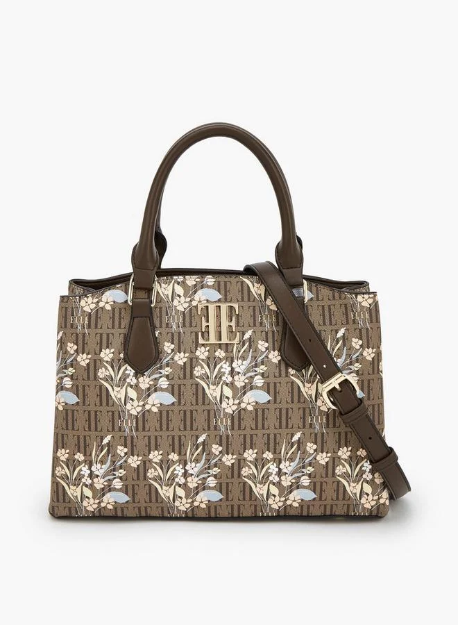 ايل Floral Monogram Print Tote Bag With Detachable Strap